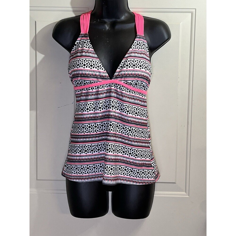 So Brand strappy Back Swim Top tankini Sz L padded bra pink white black yellow